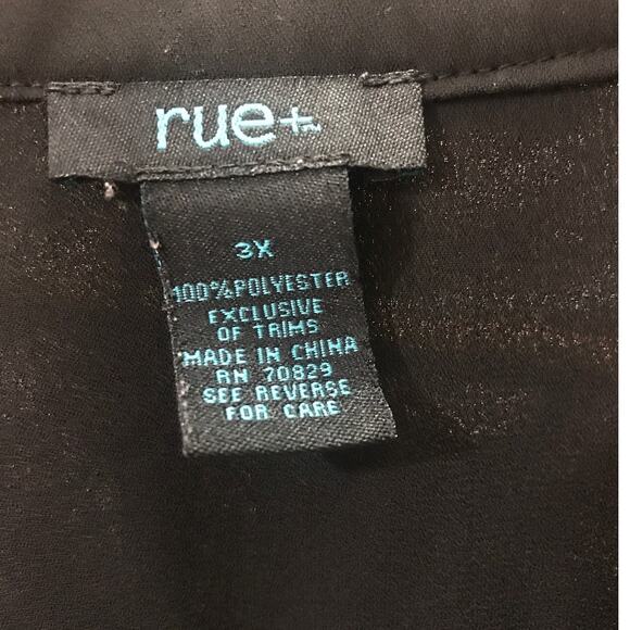 Rue+ Black Sheer V-Neck 3/4 Sleeve Length Top 3X - Picture 3 of 6